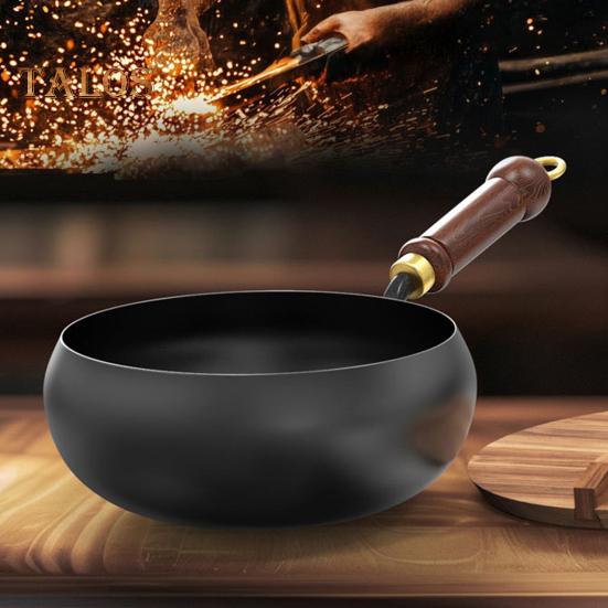 24cm litinová wok pánev s poklicí a špachtlí - bez povrchové úpravy, nepřilnavá technologie, ideální pro tradiční čínské vaření