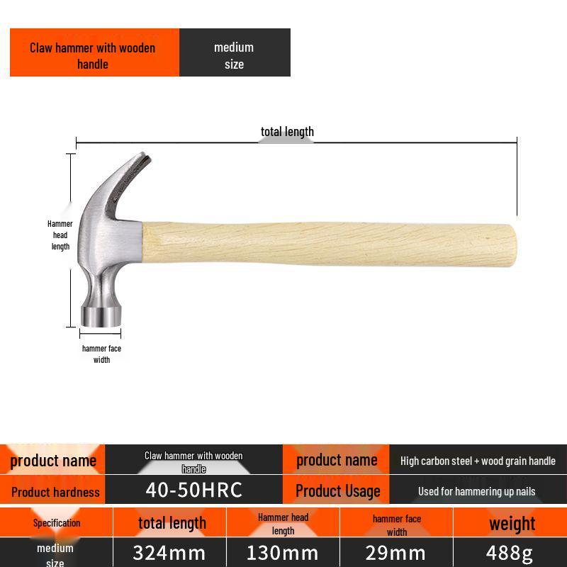 Osmihranné kladivo se čtvercovou hlavou s dřevěnou rukojetí, ideální pro těžké demoliční a zednické práce.