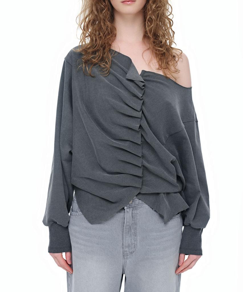 AEGO FREEDOM LAB Drape Tuck Off-Shoulder Top_Pigment Charcoal