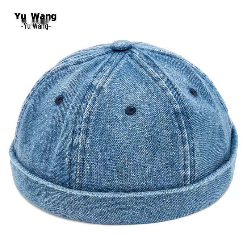 Unisex Washed Denim Skullcap: Street Style Brimless Hat for Hip Hop Fashion