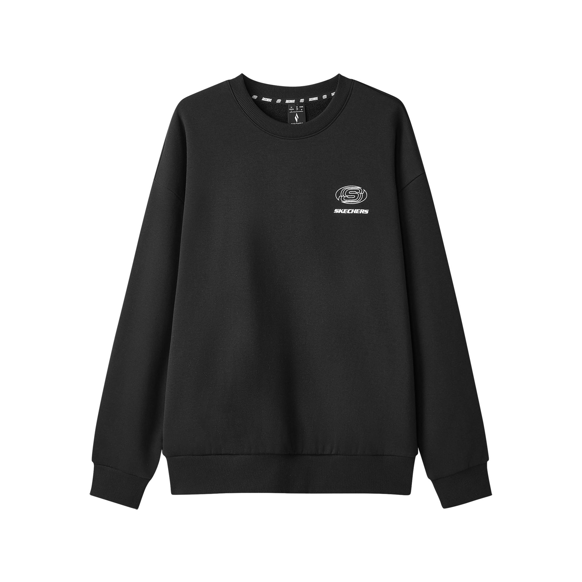 Skechers Fleece Lined Warm Sports Casual Commuter Loose Comfortable Skin Friendly Soft Logo Crew Neck Sweatshirt Unisex sweatshirt Black L324U189-0018 XS