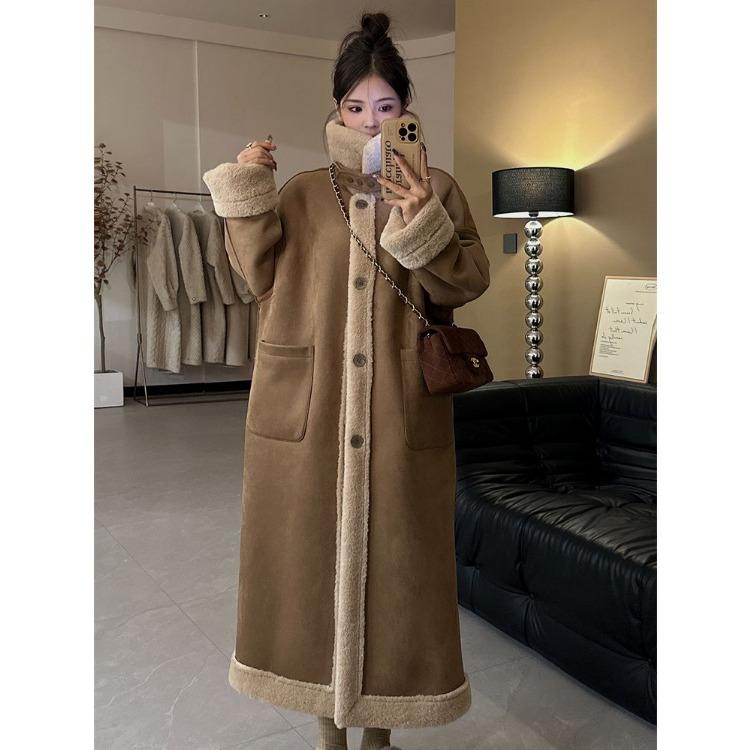 Vinter saueskinnsfrakk Dame Tykket lammepelsskinn Dobbeltsidig jakke