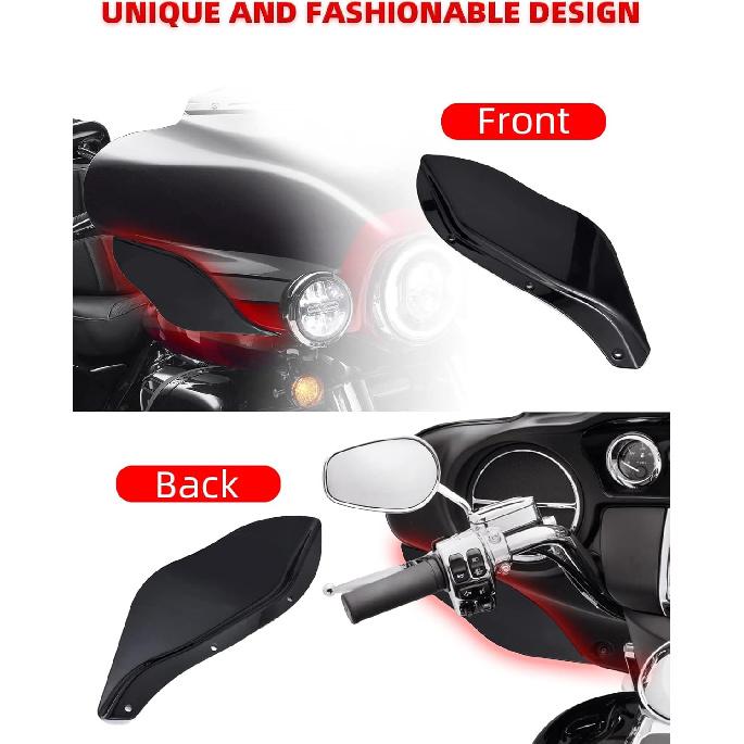 Amazicha Schwarze Verkleidungs-Luftabweiser Seitenflügel Windschutzscheiben-Seitenabdeckung Schild Kompatibel für Harley Davidson Street Glide Electra Glide Tri Glide