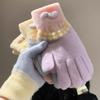 2025 Cute Bow Knitted Plush Gloves Autumn And Winter Warm Five-finger Cute Student Winter Gloves