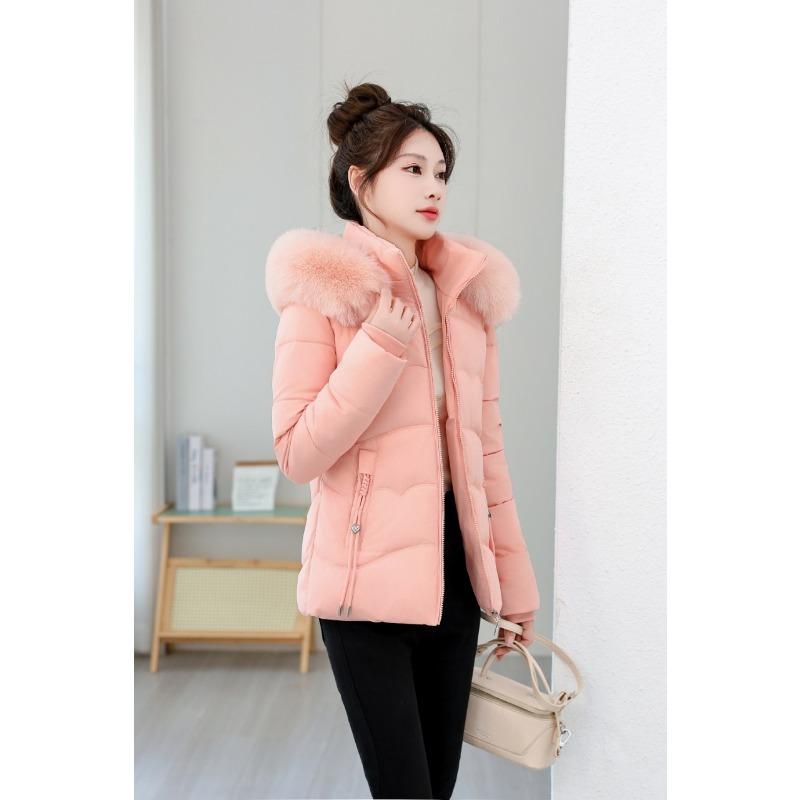 Winter New Cotton-padded Female Slim Women's Cotton-padded Short Fur-collared Cotton-padded Female Warm and Cold-resistant Cotton-padded Jacket