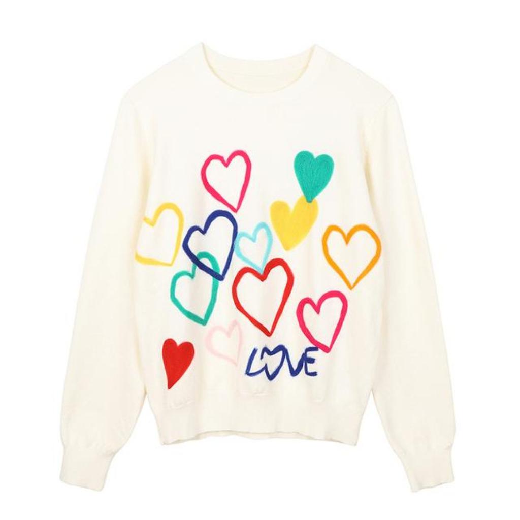 Frühling Frauen Schöne Pullover Oansatz Bunte Candy Farbe Herz Stickerei Strickwaren Schlank Alle-Match-Pullover C-195