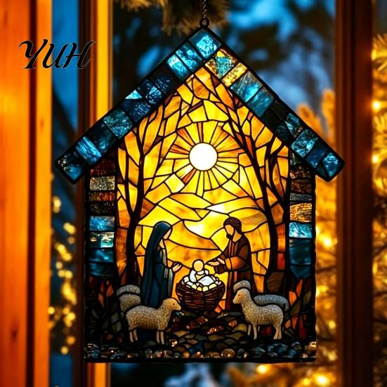 Acrylic Sun Catcher for Windows Nativity Scene Catcher, Stained Glass Effect Suncatcher, Outdoor Garden Decoration Window Hanging Ornament Home