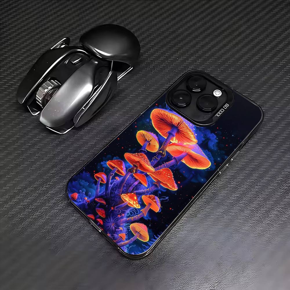 Trippy Psychedelic Mushrooms Phone Case For iPhone17,16,15,14,13,12,11 Plus,Pro Max Colored Silver Plated Inside Cover