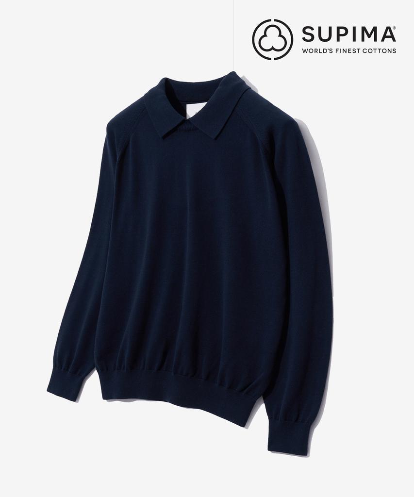 YALE Supima Cotton Raglan Collar Knit Dark Navy