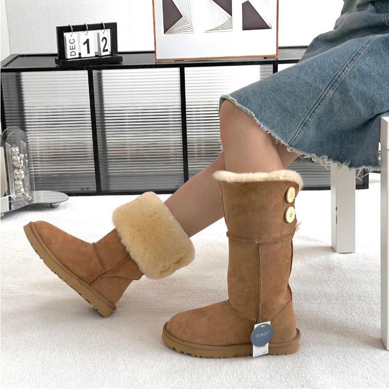 Modische, personalisierte Damen-Schneestiefel mit Knöpfen aus echtem Schaffell und Wolle, modisch und warm, gefüttert mit echtem Leder und Fell