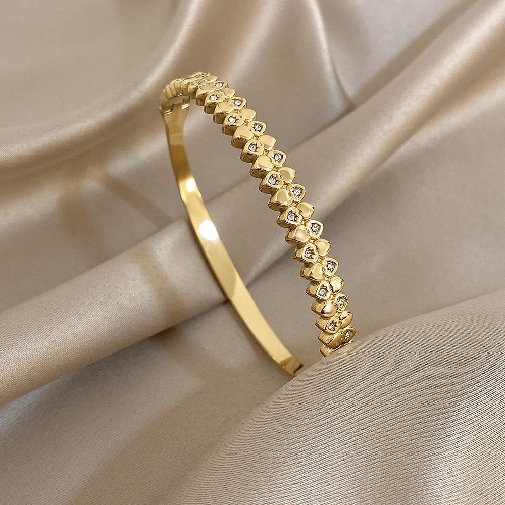 New Stainless Steel Waterproof Cuff Bracelet Bangle for Women Exquisite Shiny Inlaid Zircon Geometric Stacked Jewelry Gifts