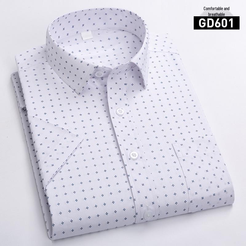 New Summer Men's Printed Plaid Short-Sleeved Shirt for Middle-Aged and Elderly.