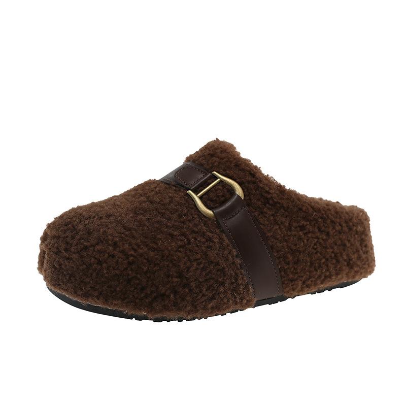 Internet Celebrities Popular White Flat Bottom Fluffy Slippers Women's 2025 New Autumn and Winter Outer Wear Heightened Soft Bottom Cotton Slippers