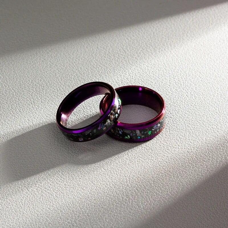 Mode 8mm Lila Edelstahl Ringe Für Männer Frauen Inlay Bunte Abalone Shell Ringe Männer Hochzeit Band Schmuck