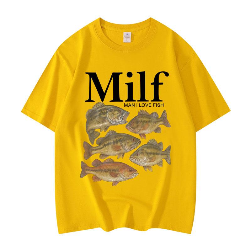 Man I Love Fish Funny Meme T-shirt Fashion Vintage Short Sleeve T-shirts Men's Women's Casual Loose Cotton T Shirt