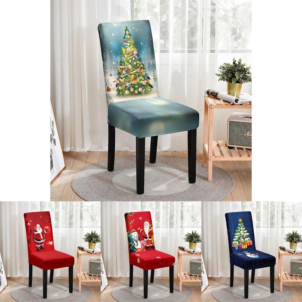 Festive Christmas Chair Cover Full Protection Stylish Cartoon Printed Dining Chair Set