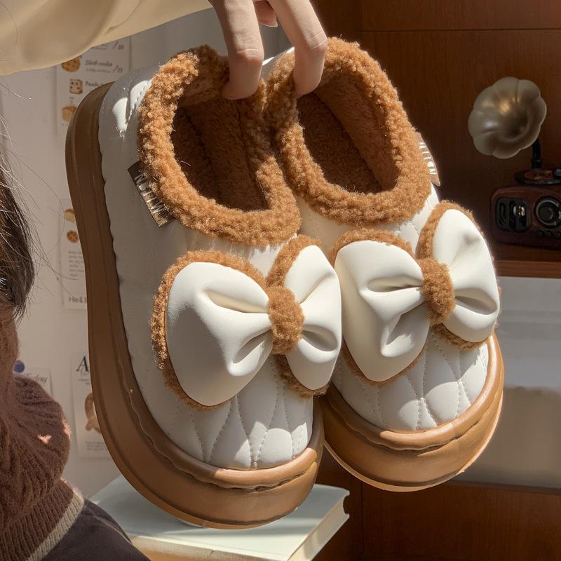 Winter Cotton Slippers Bow Autumn and Winter Couple Indoor Home Use Thickened Soft Bottom Plush Slippers