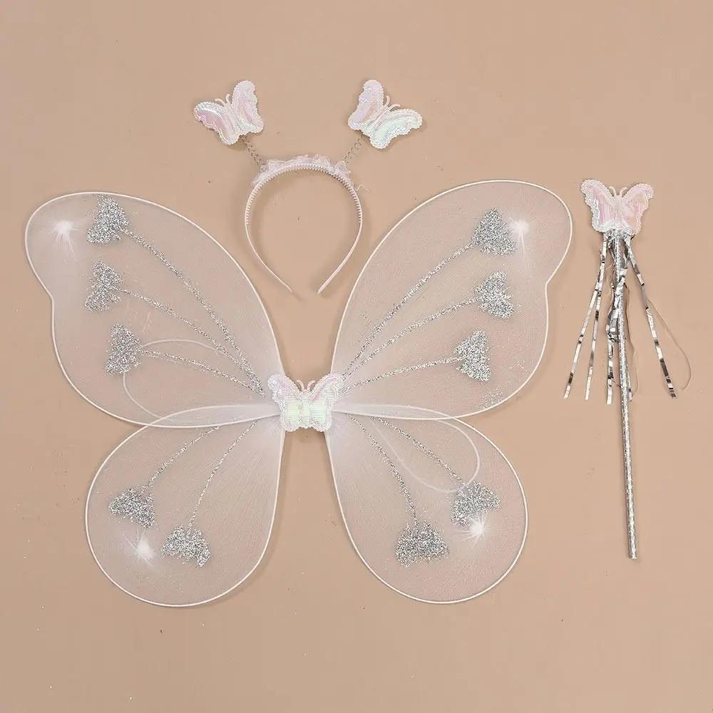 DIY Costume Kids Butterfly Headband Wings Party Props with Fairy Wand Princess Costume Sets Dressing Up Glitter Butterfly Girls