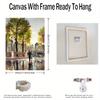 Framed - Modern Street Couple Printed Canvas Wall Art Poster - Abstract Architecture Multiple Scene Display Wall Art - Including Hanging Hardware