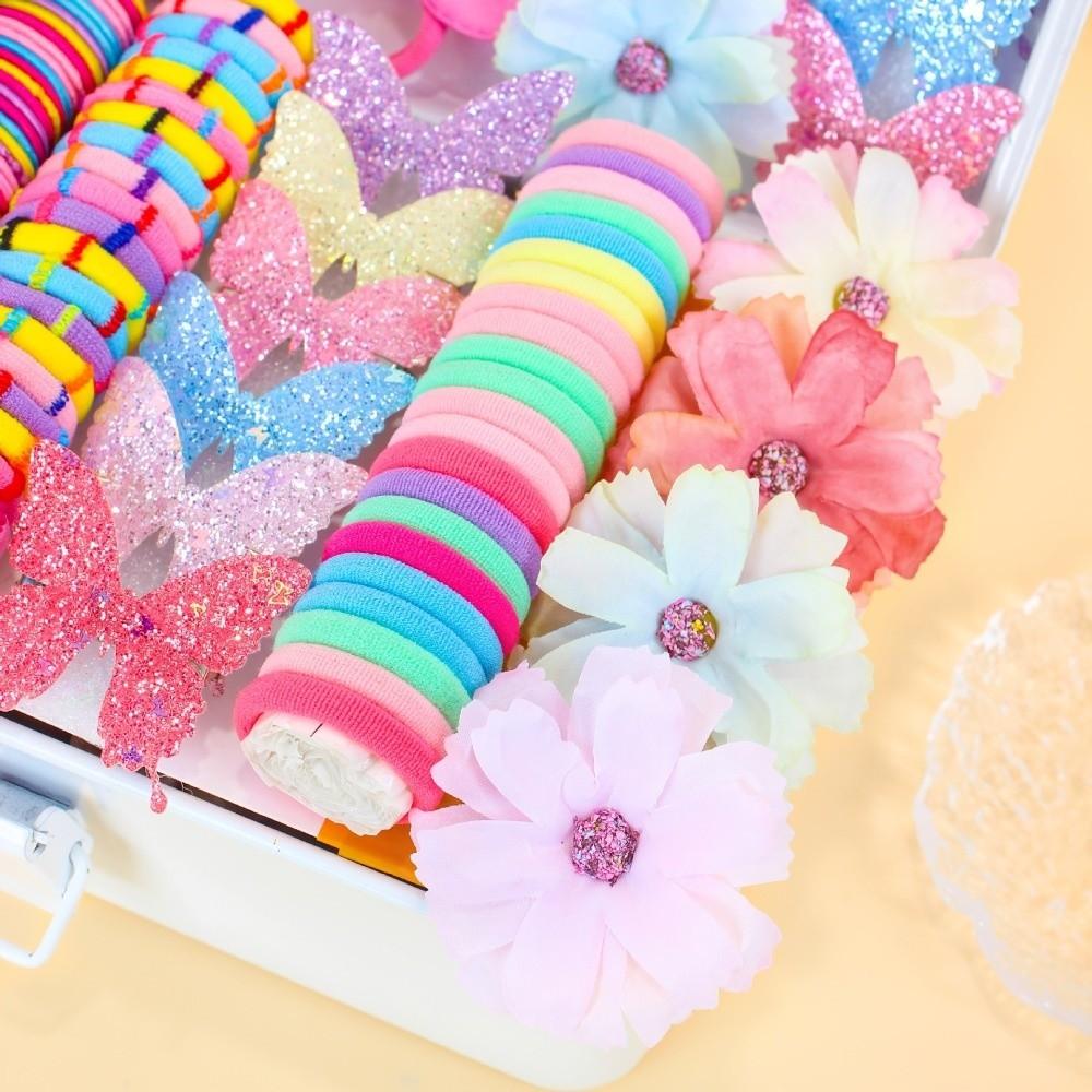 Colorful Flowers Butterfly Girls Hair Accessories Set Glitter Ponytail Holders Kids Hair Styling
