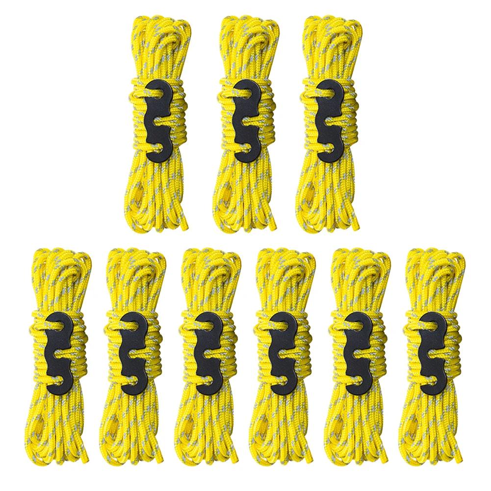 8 Rolls 4 Meters Outdoor Tent Ropes Reflective Ropes Canopy Ropes Reinforced Windproof Ropes with Buckles Camping Accessory