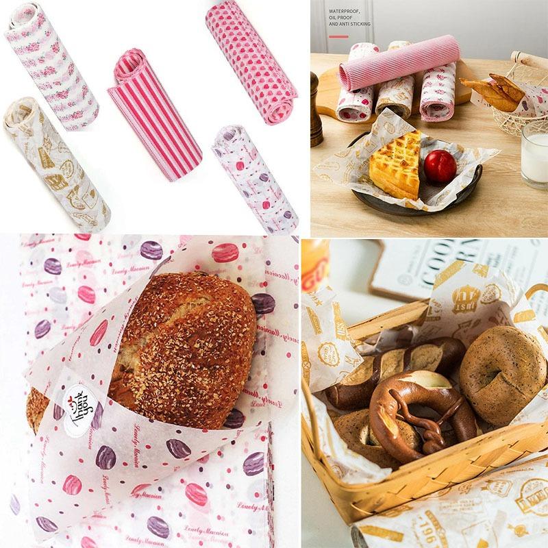 Food Wrapping Paper Colorful Patterned Greaseproof Wax Paper for Sandwiches Baking Hamburgers Snacks and Picnic Supplies