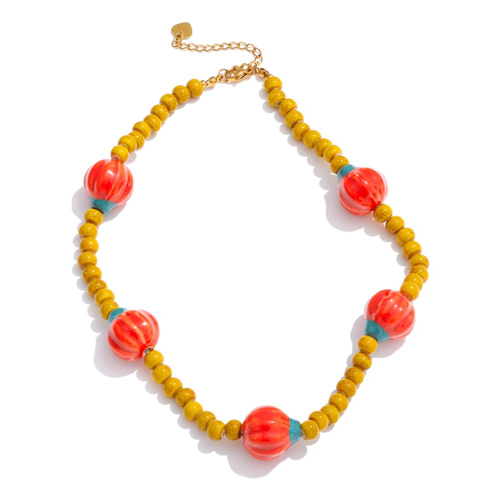 

Yhpup 2025 Trending Ceramic Pumpkin Handmade Necklace Waterproof New Arrivals Summer Vibrant Color Beads Charm Jewelry for Women