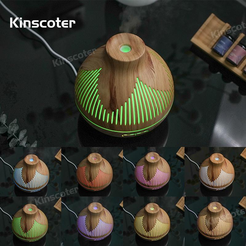 Diffusore di Oli Essenziali per Aromaterapia 400ml Grana Legno Telecomando Umidificatore d'Aria Ultrasuoni Freddo Con Luce LED a 7 Colori