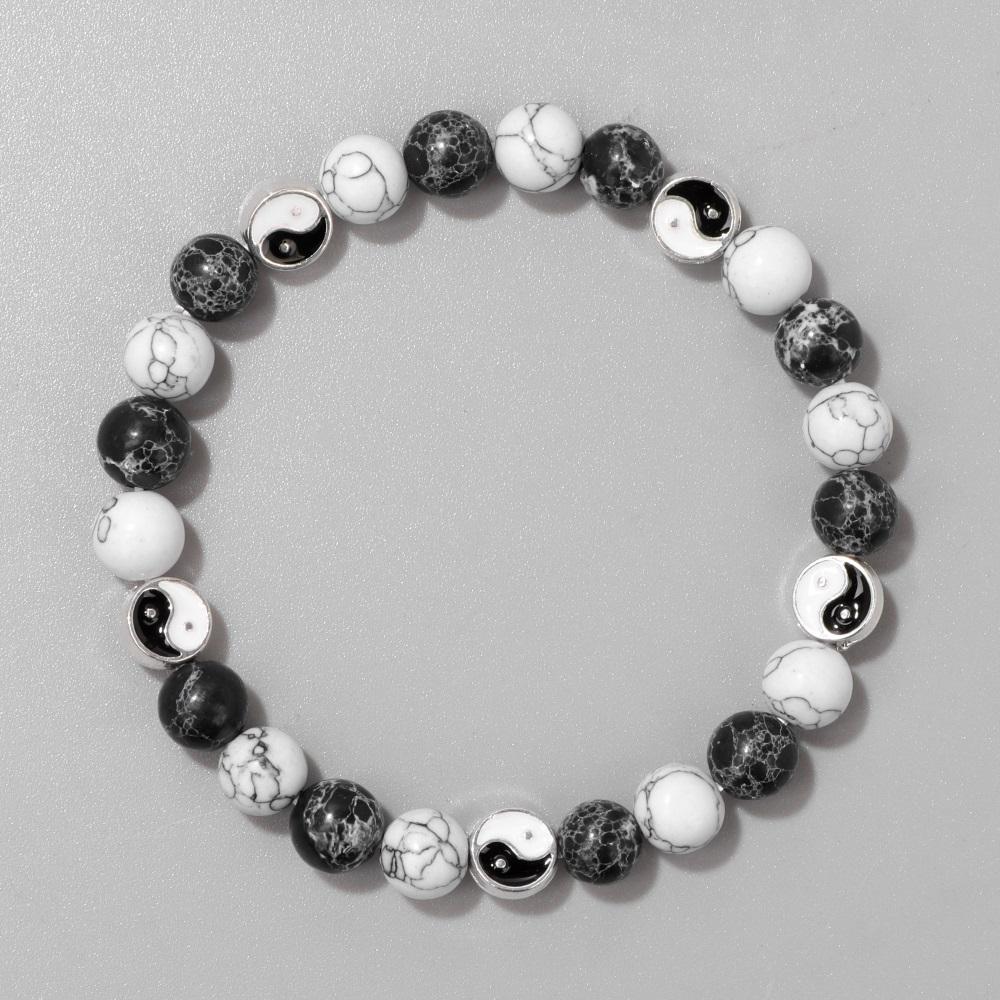 Neues weißes Katzenauge-Opal-Perlen-Armband, Mode, Tai Chi, Yin Yang, schwarze Glasperlen, Energie-Armbänder, Männer, Frauen, bester Freund, Schmuck