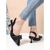 Petite-Sized Elegant Rhinestone Pointed-Toe Bow-Decorated High-Heel Sandals for Women Summer 2025 New Arrival Stiletto Sandals