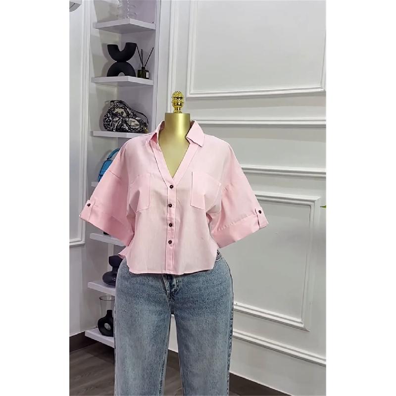 Women's 2026 Summer New Design Loose Fit Versatile Fashionable Short Collared Shirt Top