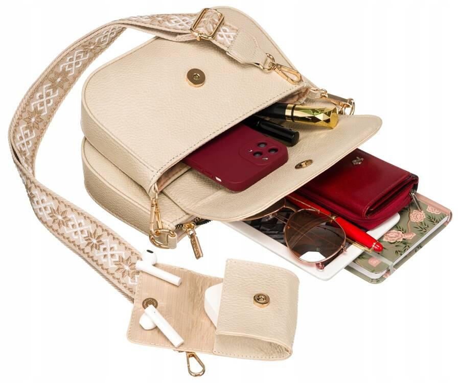 Damska podwójna torba listonoszka z portmonetką wykonana ze skóry ekologicznej - Rovicky