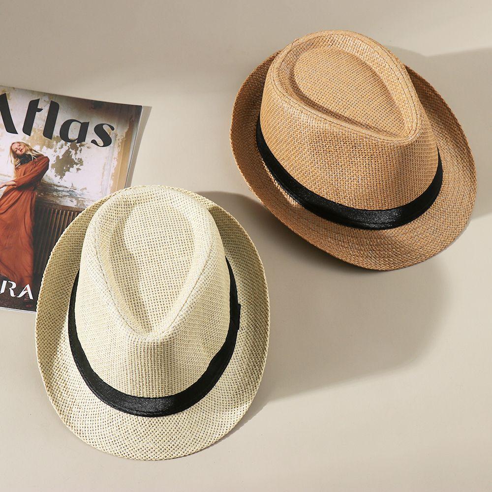 Fashion Straw Panama Cap Summer Beach Wide Brim Sun Hat Gangster Cap Unisex Jazz Dress Hat Cowboy Fedora Hat