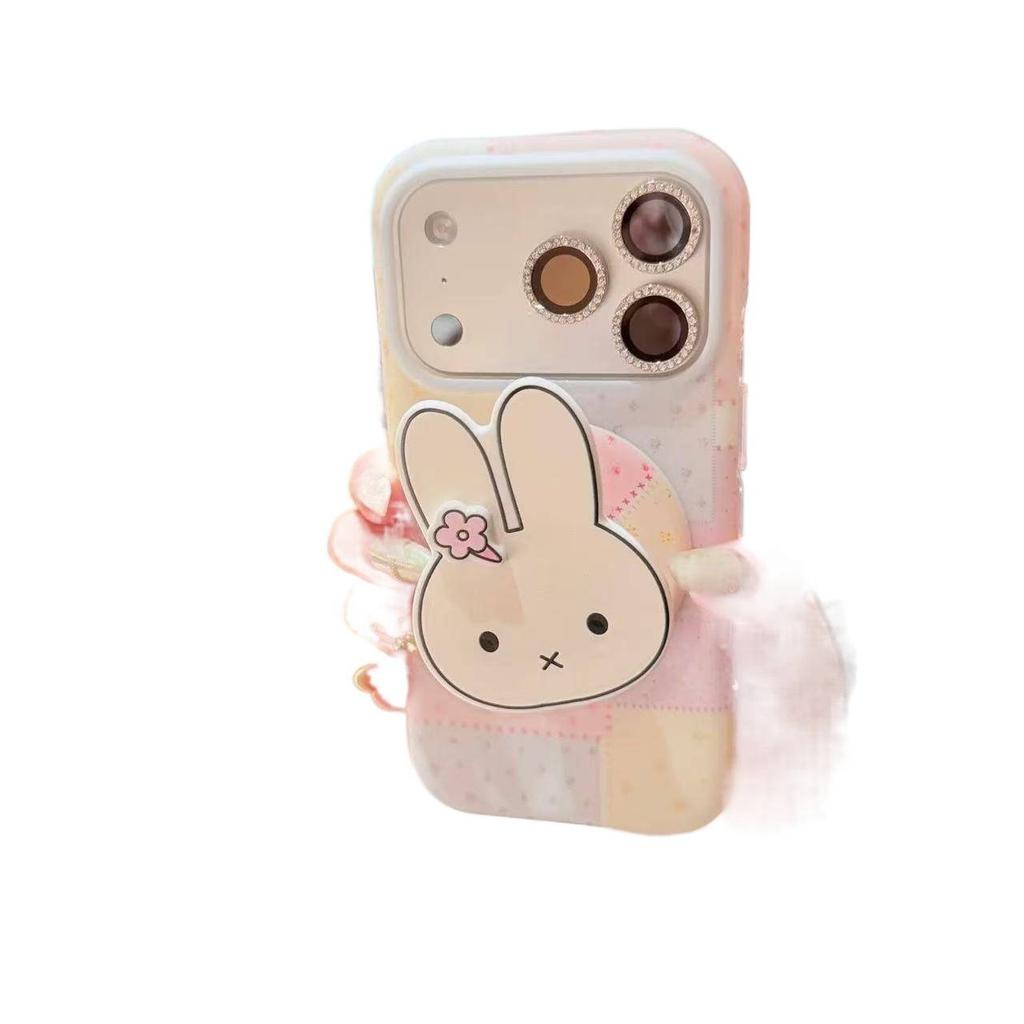 Small fresh spring flower rabbit magnetic attraction is suitable for Apple 17promax mobile phone case 16pro/15 bracket case