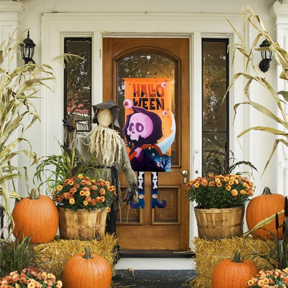 Horror Halloween Door Hanging Flags Trick or Treat Dwarf Pumpkin Pendant  Halloween
