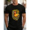 European Size The Funny Rooster Pattern Is Surrounded by Adjective Prints.The Round-neck T-shirt with Pattern Prints and Casual Short-sleeved T-shirt