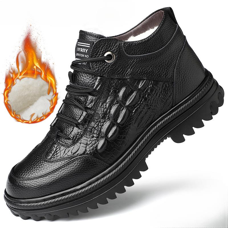 

Зимние теплые ботинки для снега для мужчин, короткие мотоциклетные ботинки из высококачественной кожи на шнуровке с меховой подкладкой, мужские походные ботинки чукка, повседневная деловая рабочая обувь 43