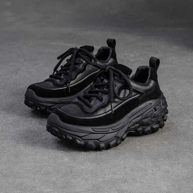 Fashion GKTINOO Spring Autumn Casual Outdoor Sports Lace Up  Genuine Leather Sneakers Mixed Colors Thick soled Women's Shoes