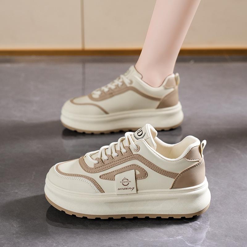 2025 Spring Women's Trendy Korean-Style White Breathable Skate Shoes with Versatile Thick Soles