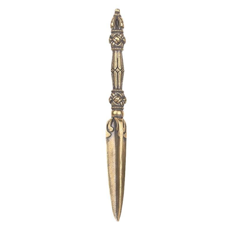 13.6cm Vintage Brass Tibetan Handheld Religious Ritual Instrument Demon Subduing Vajra Prong Craft Old Copperware Wholesale
