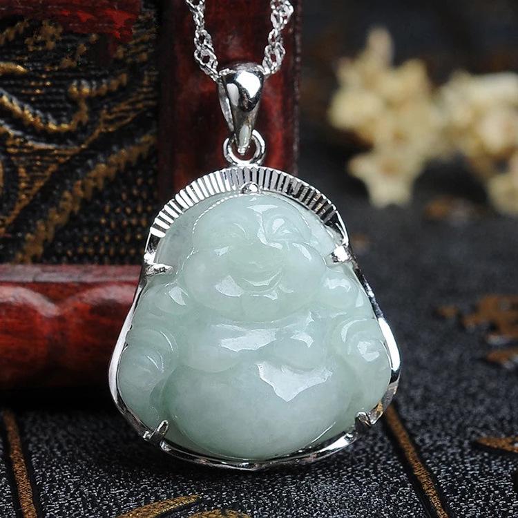 Grade A Jadeite Maitreya Buddha Jade Pendant Necklace for Women