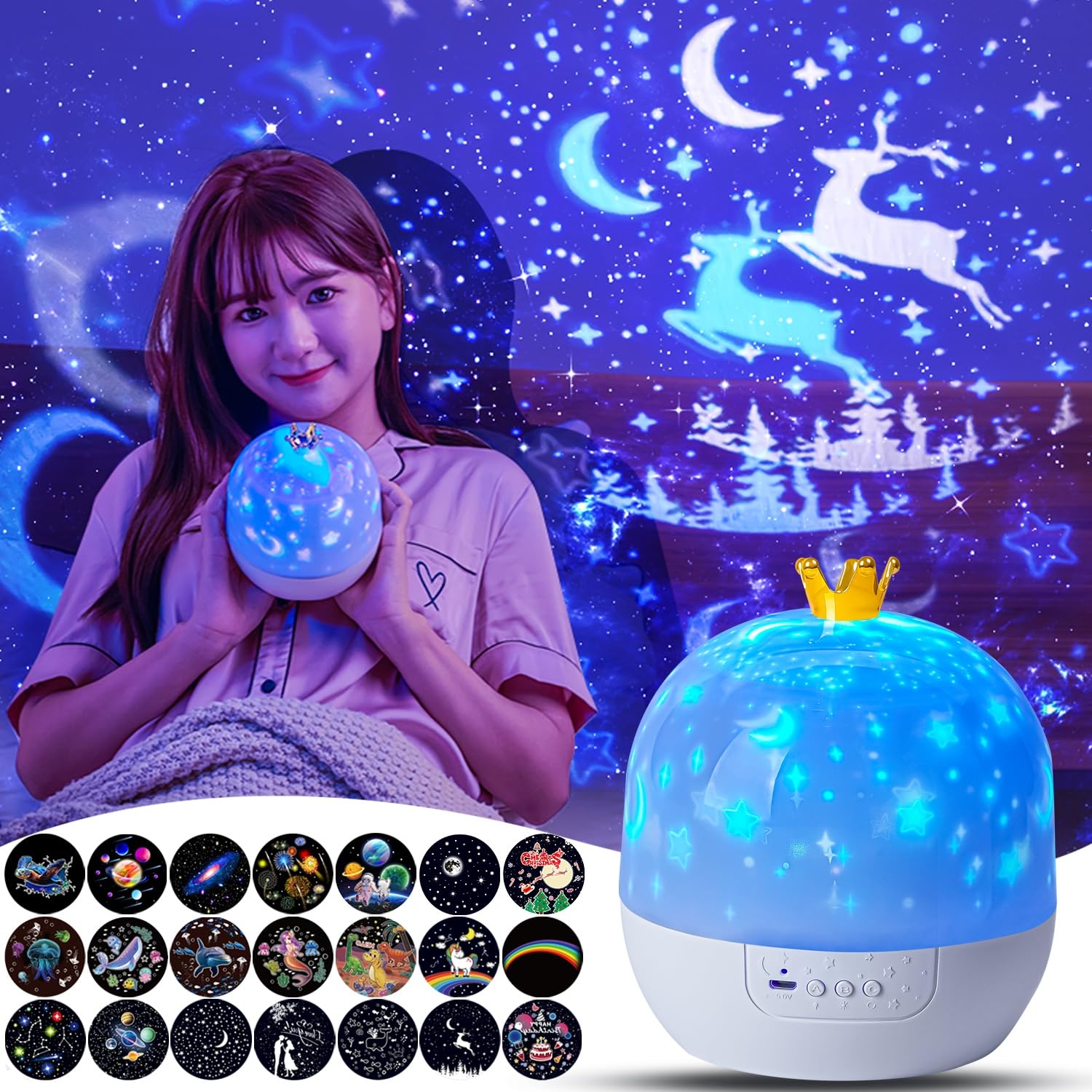 

Planetarium with 21 Projection Films for Home Use, Popular and Authentic, Starry Sky, Constellations, Ocean, and Solar System Projection Light,