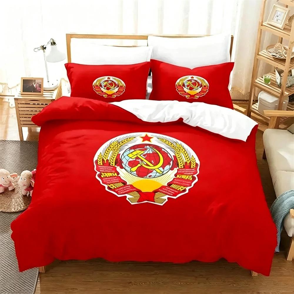 3D Print Red Soviet Socialist Republic USSR Flag Bedding Set Single Twin Full Queen King Size Bed Set Aldult Kid Bedroom Sets 135x200cm