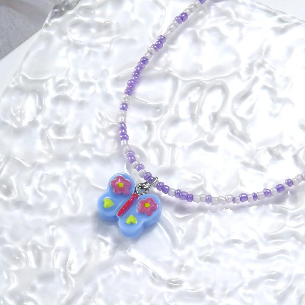 Kids Butterfly Heart Necklace Handmade Beaded Jewelry For Girls Spring 2025