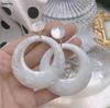 Hong Kong Style White Resin Circle Earrings with Hollow Design