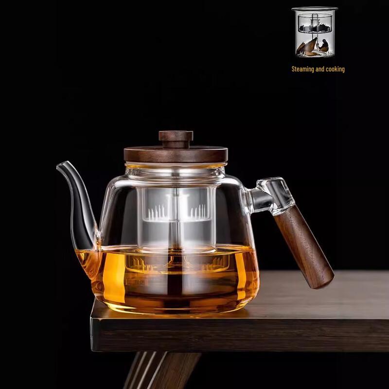 Heat-Resistant Glass Teapot with Wooden Lid