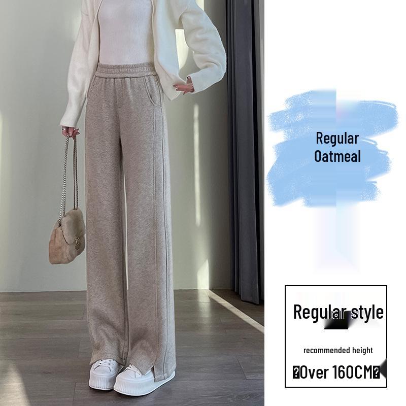

Autumn/Winter High-Waisted Loose Floor-Length Straight-Leg Pants with Nine-Point Plus Velvet for Versatile Everyday Wear L: 116-125 lbs