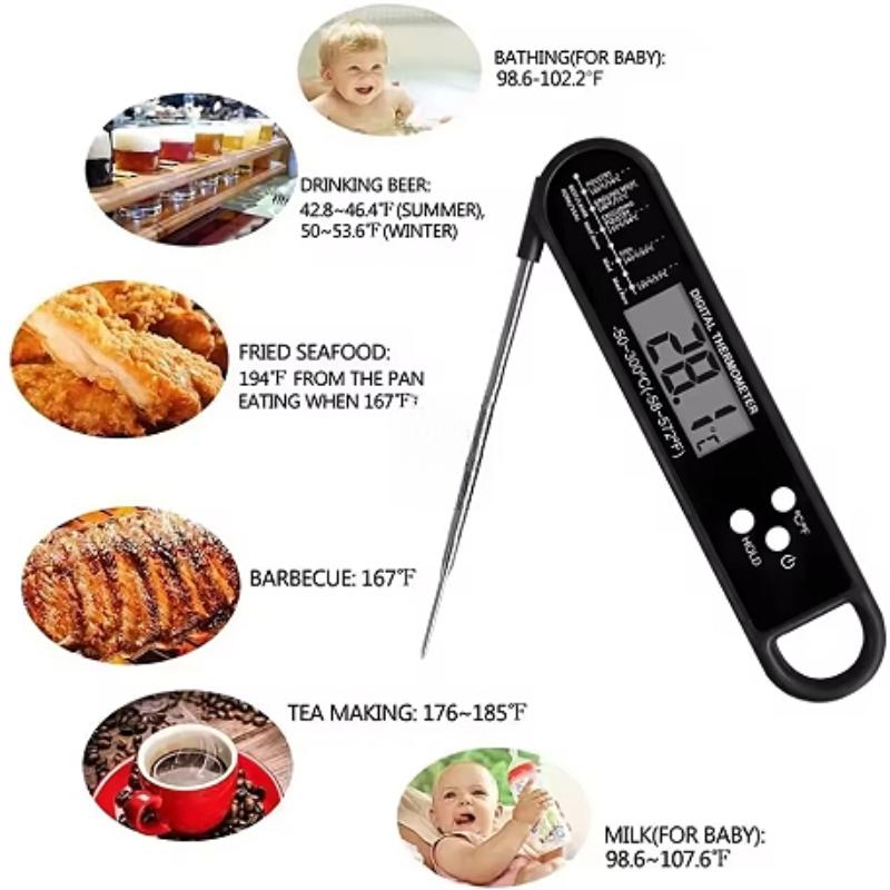 Klappbares Lebensmittelthermometer Küche Backen Digitales Wasserthermometer Lebensmittelsonde Fleisch Grillthermometer