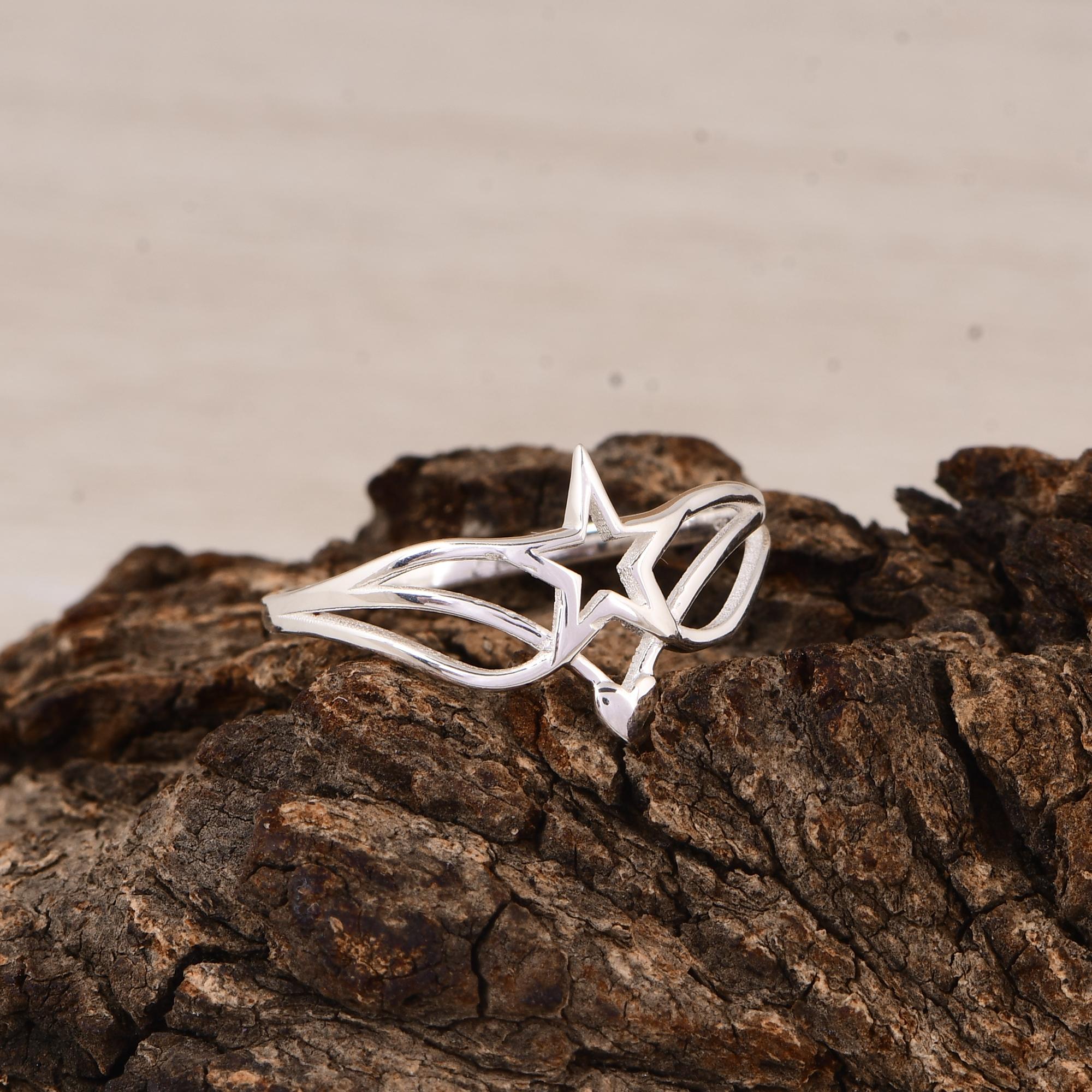 Кольцо-открытая звезда из стерлингового серебра 925 пробы | Минималистичное кольцо-ободок со звездой | Элегантное небесное украшение для женщин. 10