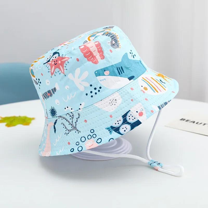 Baby Sun Hat Summer Kids Cartoon Dinosaur Print Soft Cotton Bucket Hat For Girls Boys Panama Beach UV Protection Cap Children